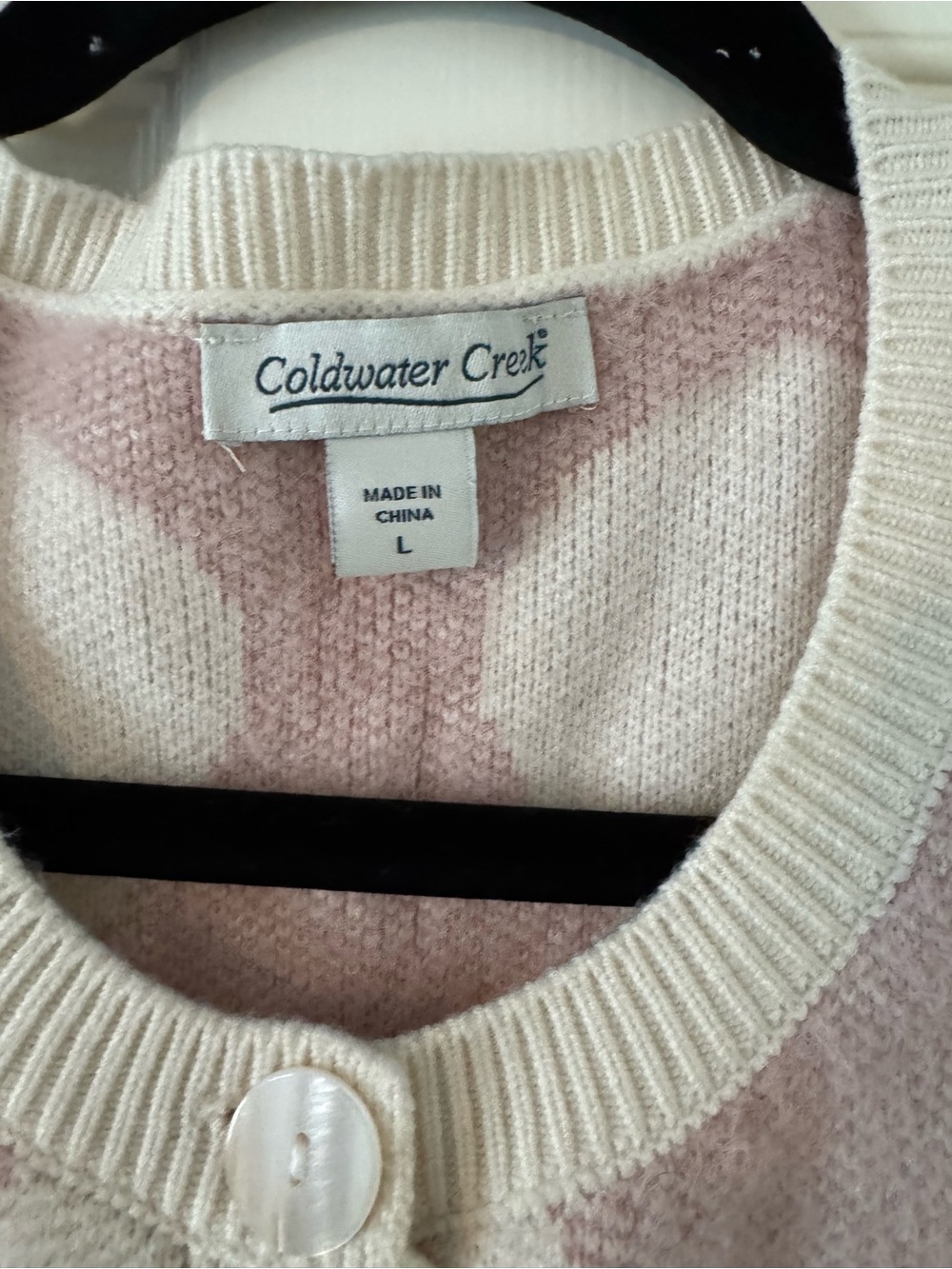 Coldwater Creek Cream Cardigan with Pink Heart Pattern - Picture 4 of 9